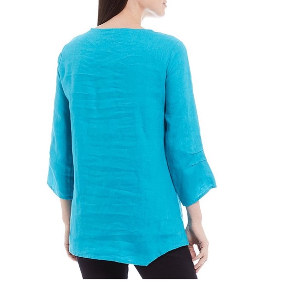 Ali Miles Linen 3/4 Sleeve Asymmetric Hem Tunic M - Picture 2 of 4